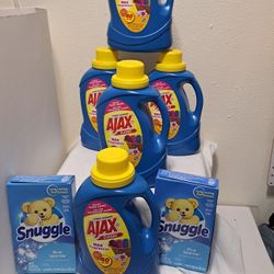 5 Bottles Ajax Laundry Detergent 125 Loads  & 2 Pkgs Snuggle Dryer Sheets