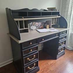 Restored Roll-Top Desk – Black & Taupe