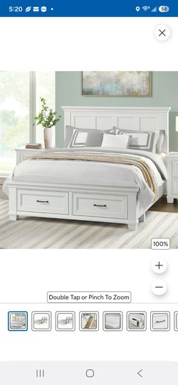 Cal King Bed Frame with Storage, White