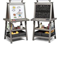 3 In 1 Double-Sided Storage Art Easel W/ Paint Cups For Kids Writing 