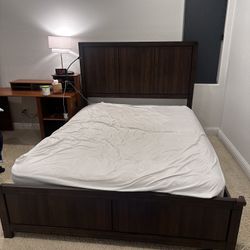 Dark Wood Queen Bed Frame Plus Mattress