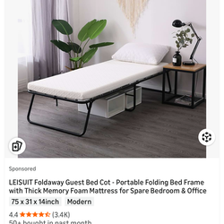 LEISUIT Foldaway Guest Bed Cot - Portable Folding Bed Frame with Thick Memory Foam Mattress for Spare Bedroom & office
