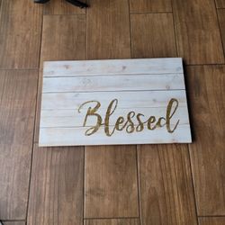 Wooden "Blessed" Gold Foil  Rectangular Sign