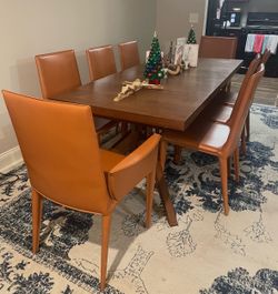 Modern Dining Table with 8 Leather Chairs – Seats 8