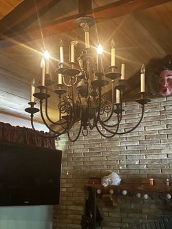 Large Bronze Candle-Style Chandelier