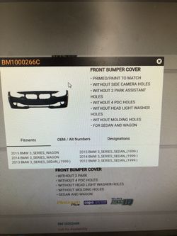 BM1000266C 12-15 BMW 3-Series Front Bumper Paint Code B39