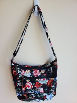 Pretty black floral 4 compartment bag