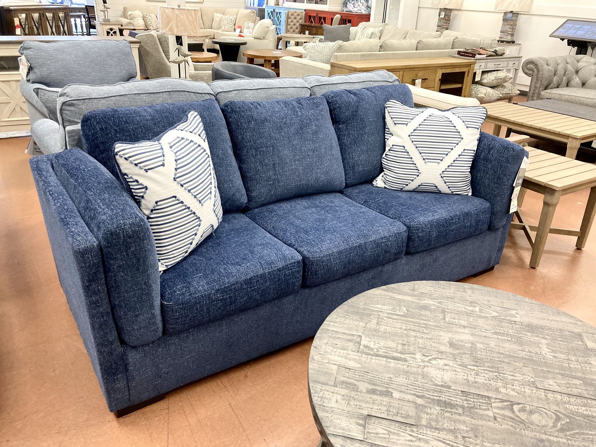 New 88” Blue Sofa — Performance Fabric