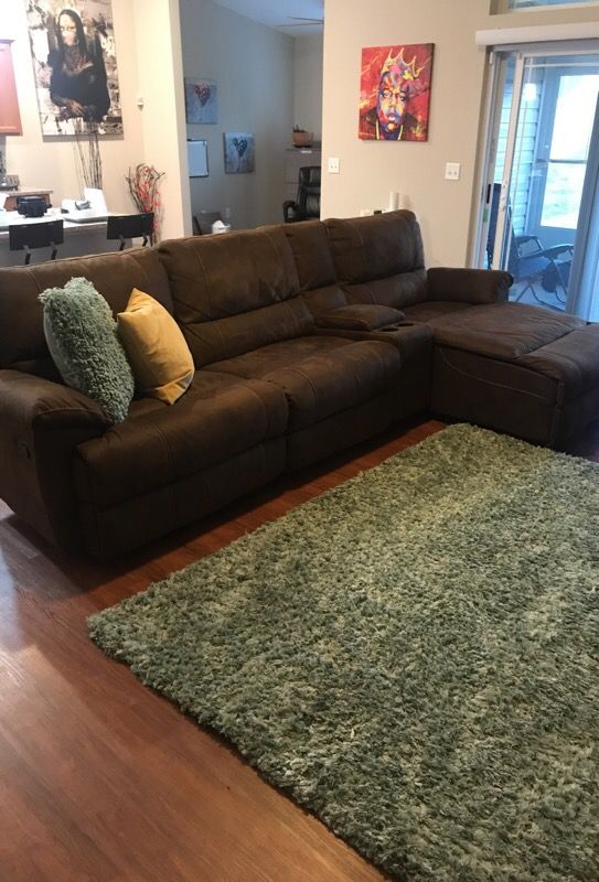 Havertys Laramie suede recliner sofa.