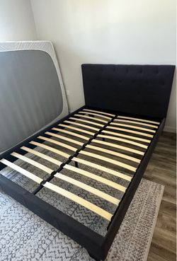 Dark Gray Upholstered Queen Bed Frame with Headboard