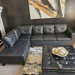 Black Faux Leather 2 Piece Sectional 