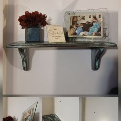 Hand Painted Wood Wall Shelf ...gray & Soft mint Green 10 Inches
