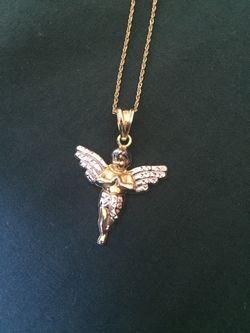 10k angel pendant & 14k 18 in necklace