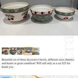 Cherry And Heart Ceramic Serving Bowls 