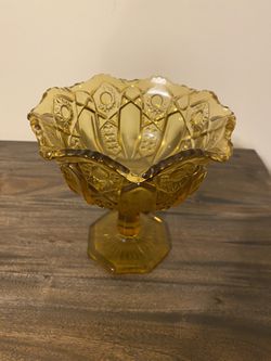 Vintage Amber Gold Cut Glass Candy Dish Decorative