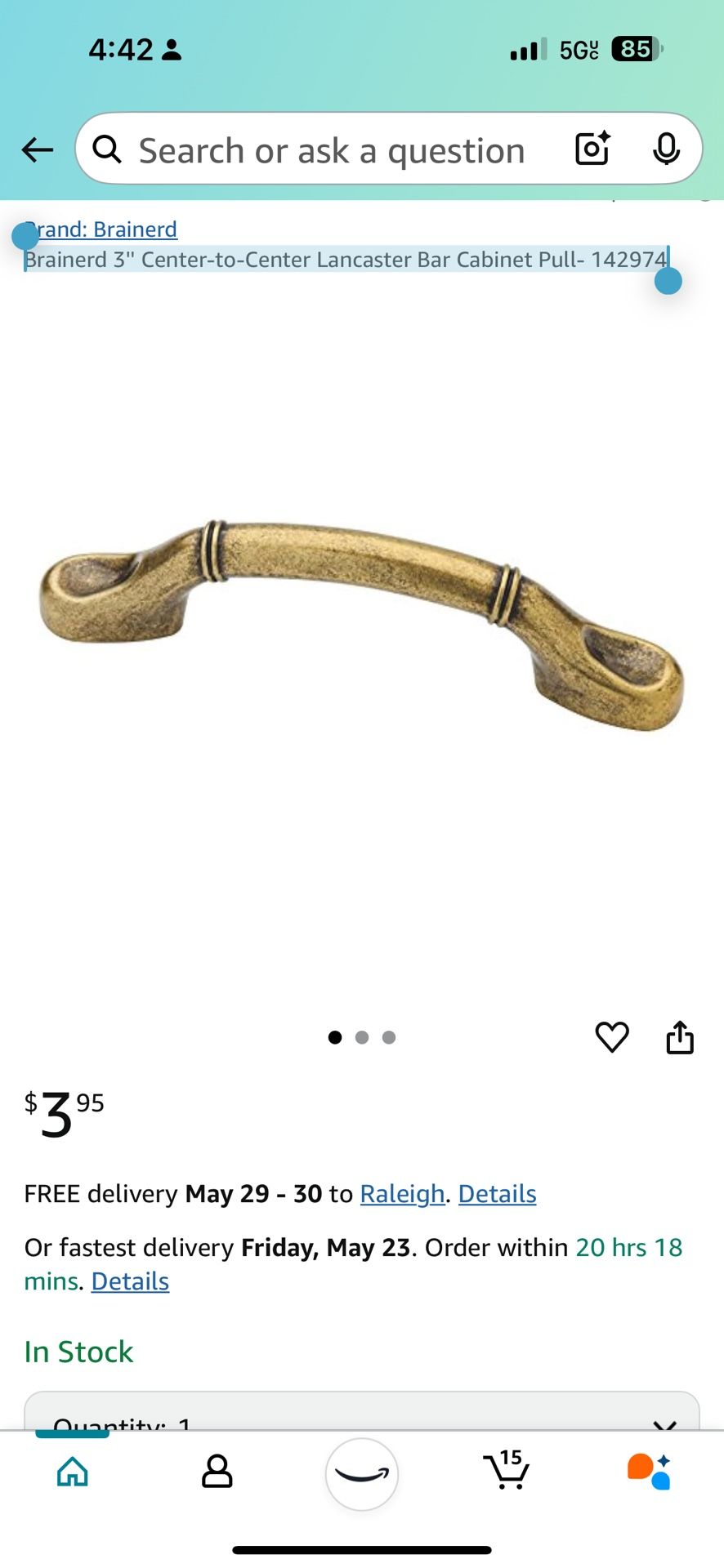 Brainerd 3'' Center-to-Center Lancaster Bar Cabinet Pull- 142974 I have 23 these brand new Sale $2 each