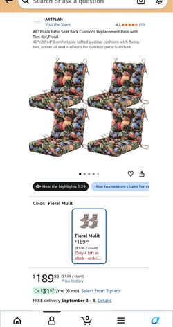 Floral Multi-Color Patio Chair Cushions - Set of 4