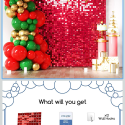 COKAOBE Red Shimmer Wall Backdrop, 24PCS Square Sequin Shimmer Backdrop Panel, Photo Backdrops for Birthday, Anniversary, Wedding, Graduation & Bachel