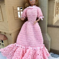 Crocheted Vintage Barbie Size Dress 