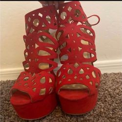 Women Heel-less Red Heels Size 10