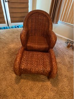Vintage Wicker / Rattan Lounge Chair with Matching Ottoman – $175 -SERIOUS BUYERS ONLY
