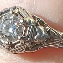 Vintage Look White Gold Diamond Ring $859