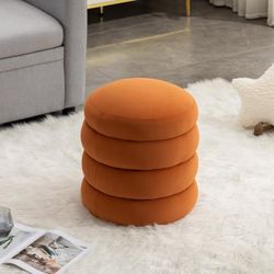 Round Orange Storage Ottoman / Stool w/ Layered Design [NEW IN BOX] **Retails for $227