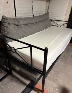 Twin Size Metal Daybed Frame with 8 inch gel memory foam twin mattress and wedge pillow
