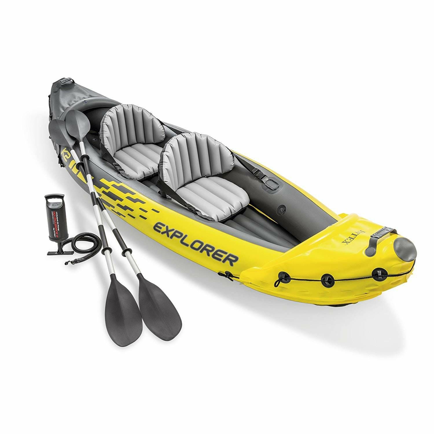 BRAND NEW Intex Explorer K2 Kayak, 2-Person Inflatable Kayak Set with Aluminum Oars and High Output Air Pump