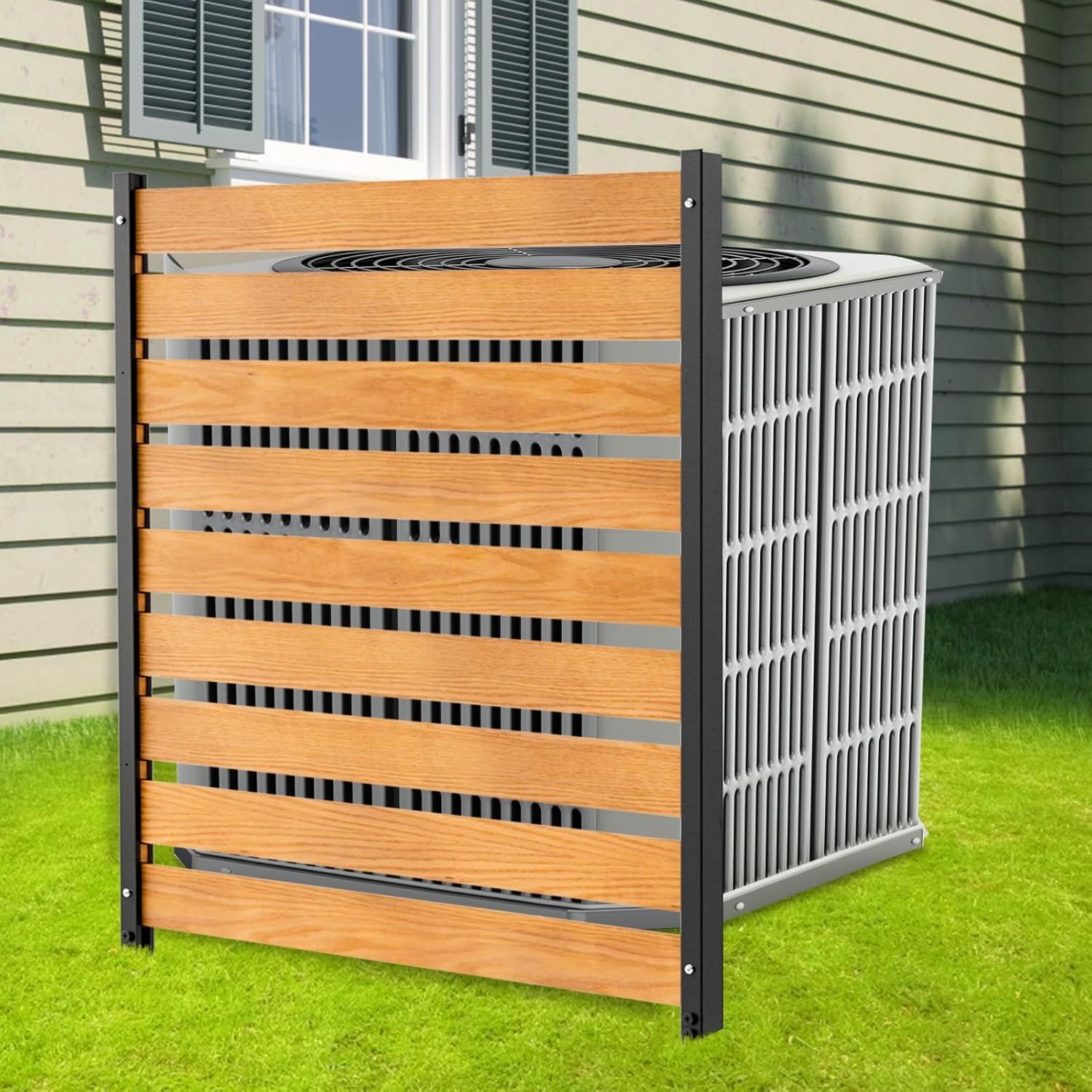 LILYPELLE 38in W x 60in H Air Conditioner Fence, 1 Panel Outdoor Privacy Fence Screen with Metal Stakes, Outside Decorative Fences Trash Can Pool Equi