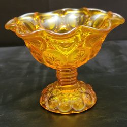 Vintage LE Smith Moon and Stars Amber Glass Bowl Compote - Elegant Footed Glassware