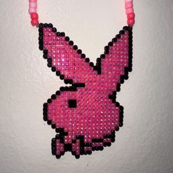 Pink Bedazzled Playboy Perler Necklace 