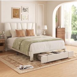 Queen Bed Frame with Storage Drawers - New In Box