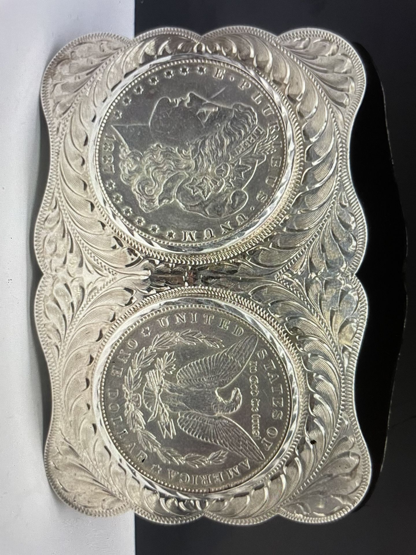 Solid Sterling Silver Morgan Silver Dollar Double Belt Buckle Custom RENO