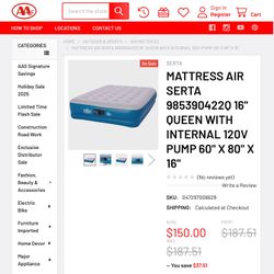 Serta 16" Raised Inflatable Air Mattress with Built in Pump - Queen