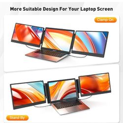 S3 Triple Laptop Monitor Extender 14" 1080P FHD IPS Plug and Play Portable Monitor for Laptop w/ Stand Compatible W 13-17.3" Mac Windows Linux Switc  