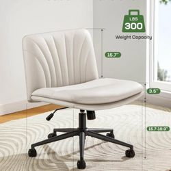 Office Desk Chair with Wheels: PU Leather Cross Legged Wide Chair,Comfortable Adjustable Swivel Computer Task Chairs for Home,Office,Make Up,Small Spa