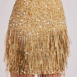 NADINE MERABI Gold Sequin Embellished Mini Skirt. Size 8