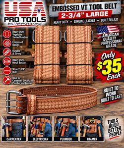 $35 NEW USA PRO TOOLS EMBOSSED LEATHER TOOL BELT