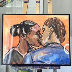18x24 Painting Framed Kissing 