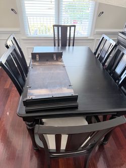 Black Wood Dining Table  set with 6 Chairs matching China Cabinet