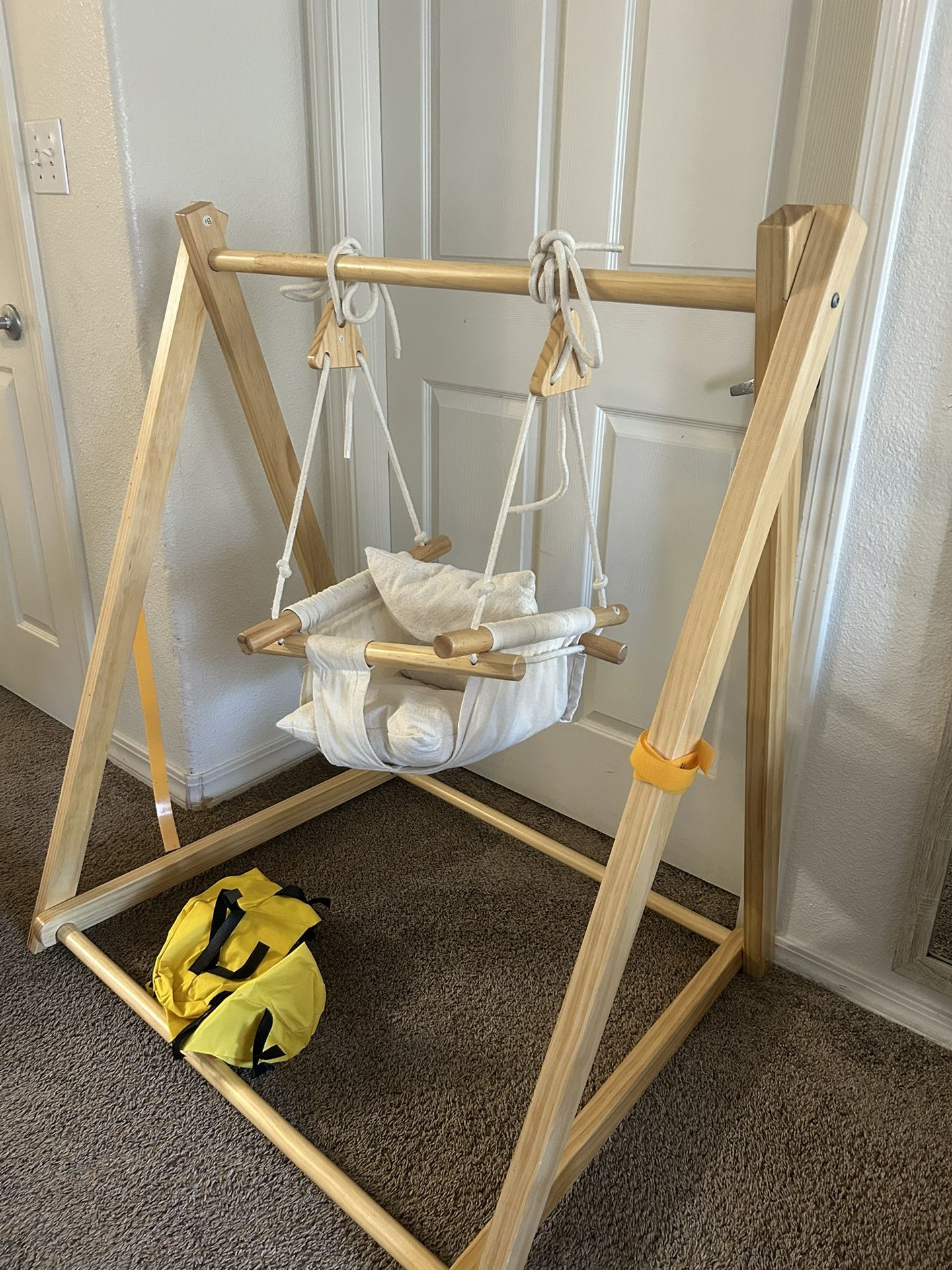 FUNLIO Wooden Toddler Swing Wooden Baby Swing with A-Frame Stand Ages 6mo To 3 Years Old Baby Toys