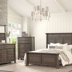 Brand New Dark Walnut 4pc Queen Bedroom Set (Available In Eastern King)