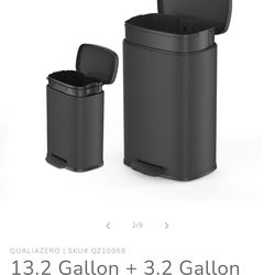 Qualiazero  13.2 Gallon + 3.2 Gallon Rectangular Matte Black Step Can Combo $80