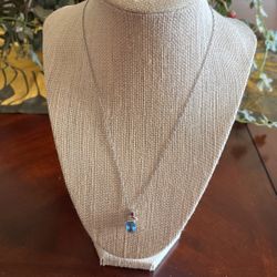  Blue Topaz Necklace With 3 Small Diamonds 