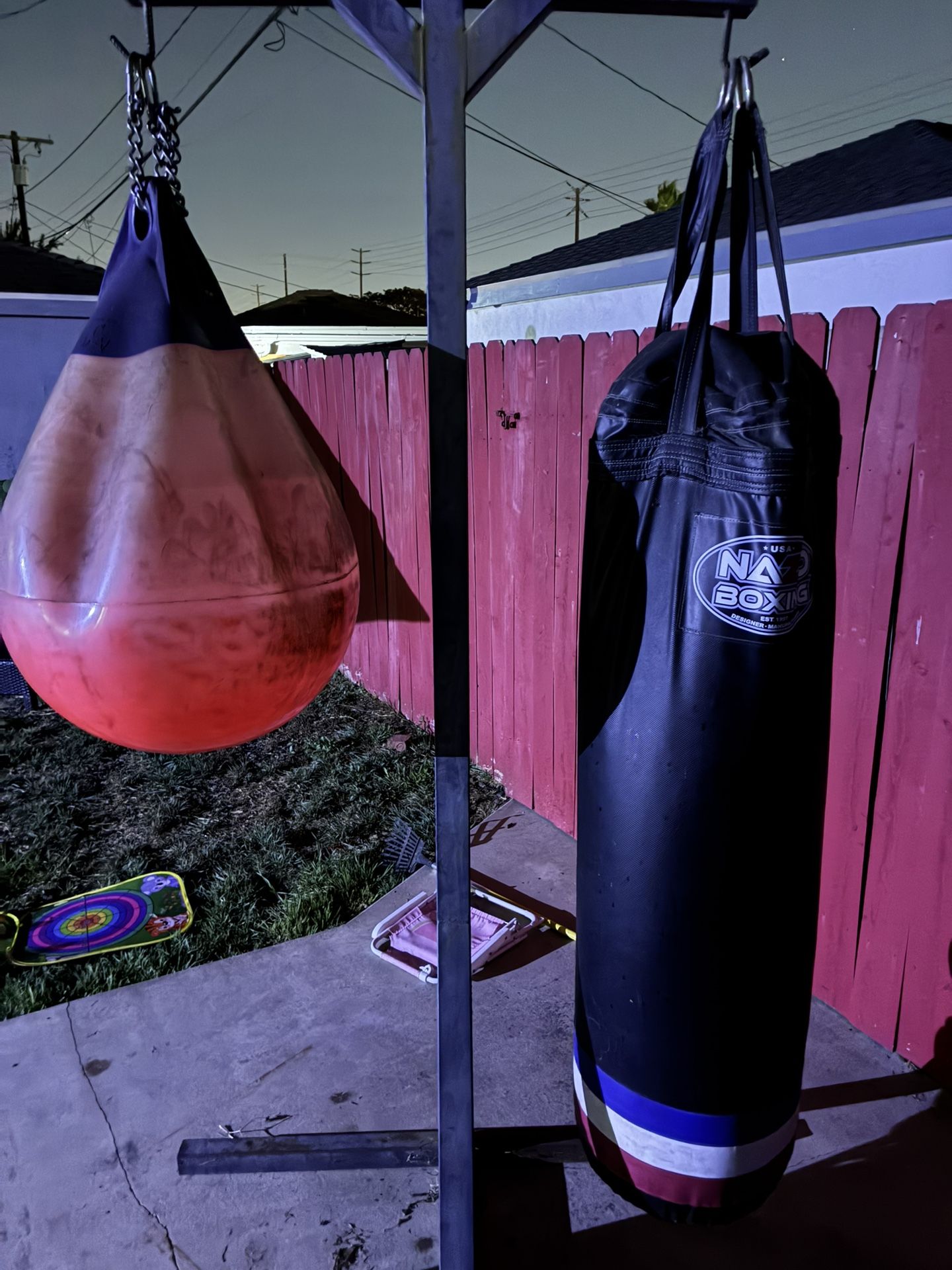 Punching Bag Stand With Heavy Bag And Aqua Bag