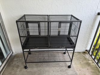 Large Double Unit Wire Bird Cage on Wheels