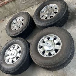 4 - 35x12.50r17LT 8x6.5 8x165.1 Stock Hummer H2 Chrome Rims Wheels With Tires!!!!!!!