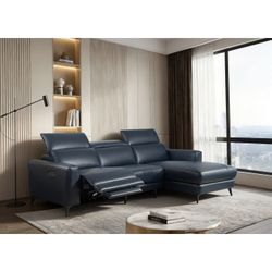 Brand New Blue Leather Power Reclining Sectional Sofa