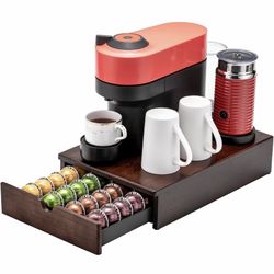Flagship Vertuo Pod holder for Nespresso Pod Drawer Coffee Pod Organizer Modern Style & Coffee Machine Stand Wood Frame(40 Pods Capacity)